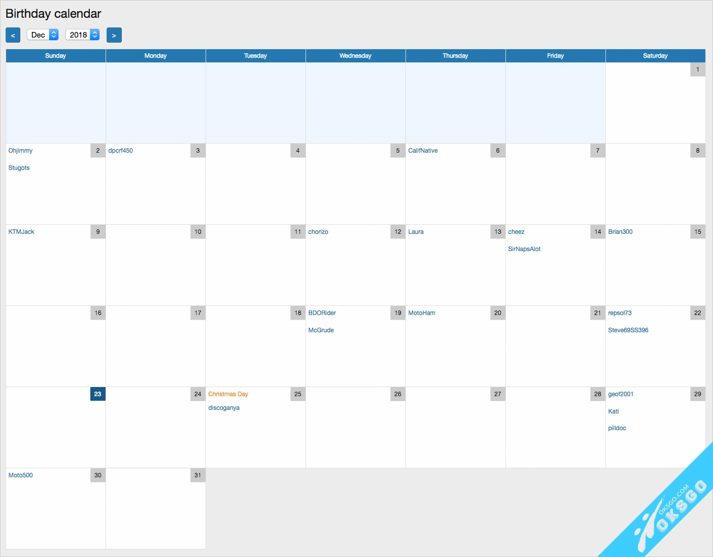 [OKSGO.COM] Birthday calendar