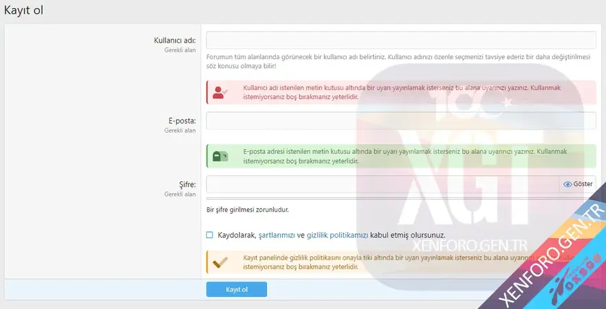 [XenGenTr] Kayit panel uyarilari